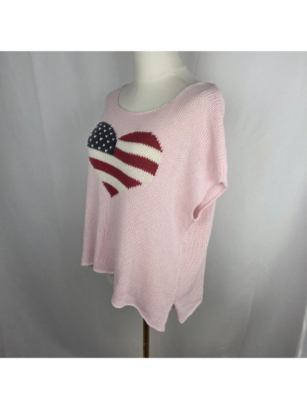Wooden Ships American Flag Heart Sweater Top L Pink Open Knit Short Sleeve Beach - Picture 4 of 9